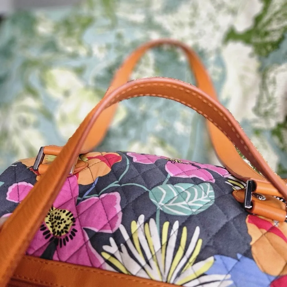 Vera Bradley satchel Caroline Jazzy‎ Blooms w orange leather details and accents